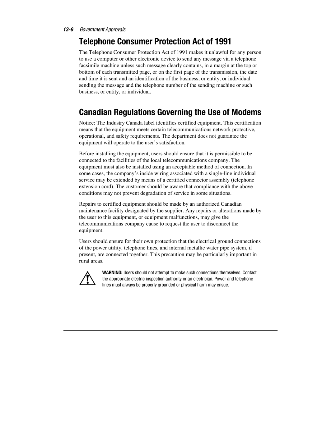 HP 1700T manual Telephone Consumer Protection Act, Canadian Regulations Governing the Use of Modems 