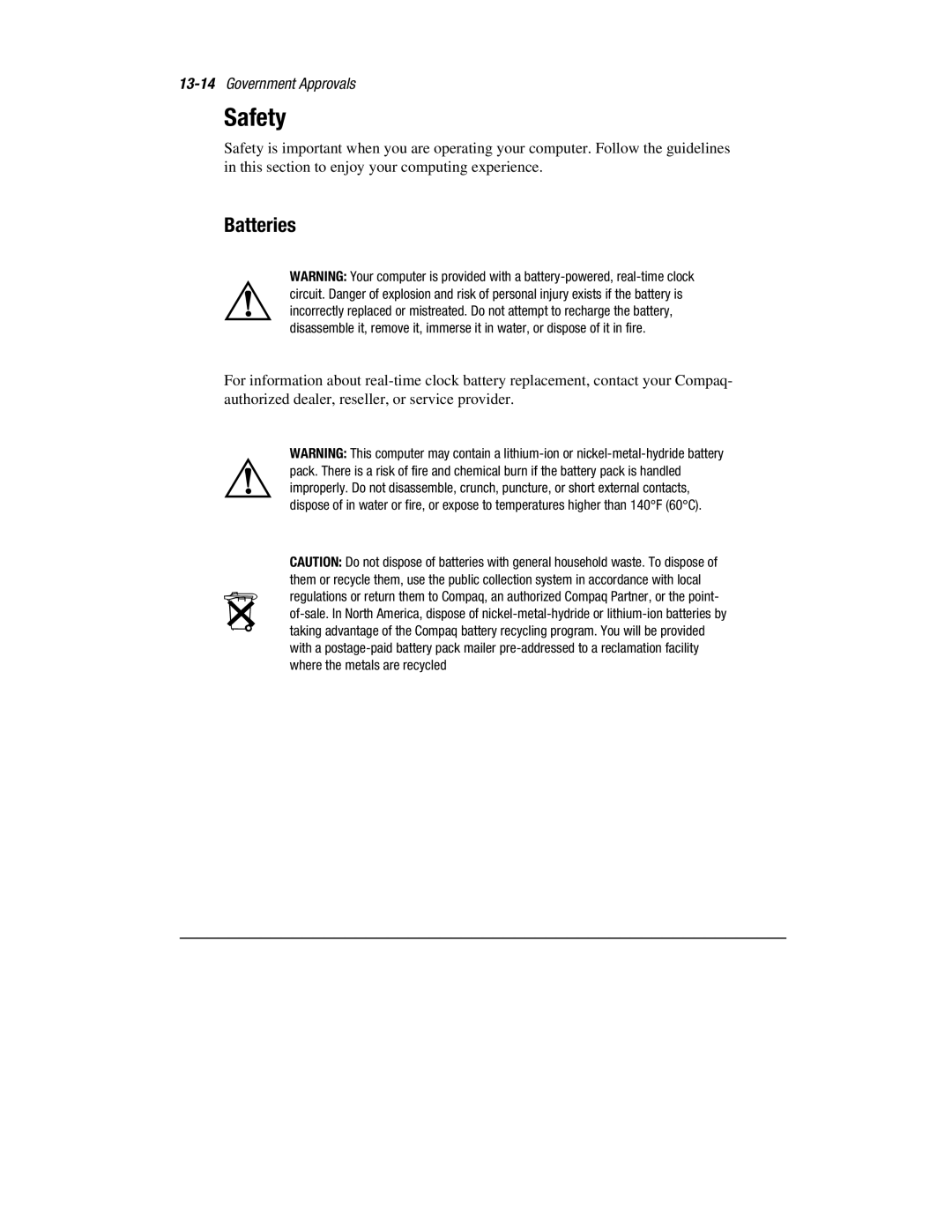 HP 1700T manual Safety, Batteries 