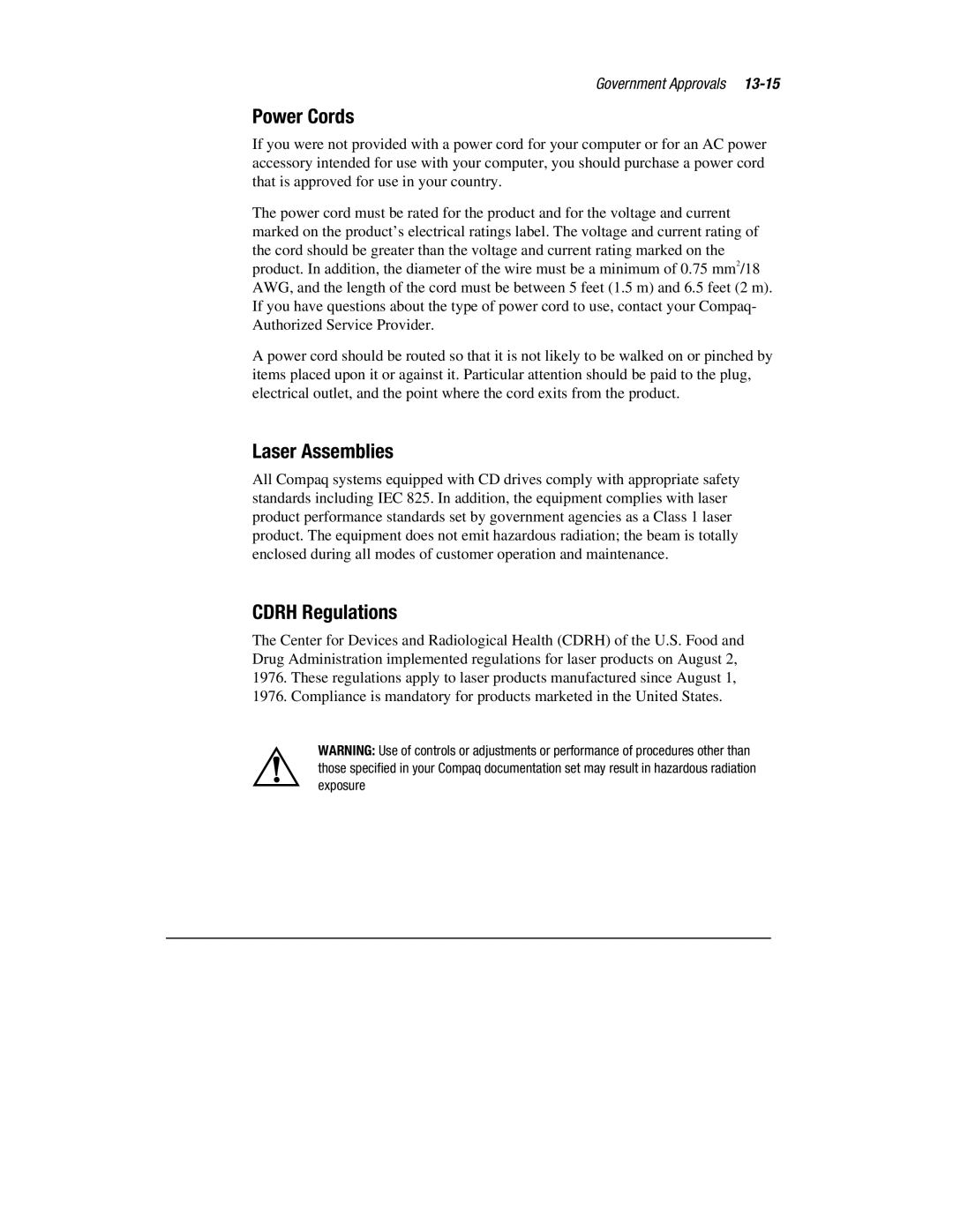 HP 1700T manual Power Cords, Laser Assemblies, Cdrh Regulations 