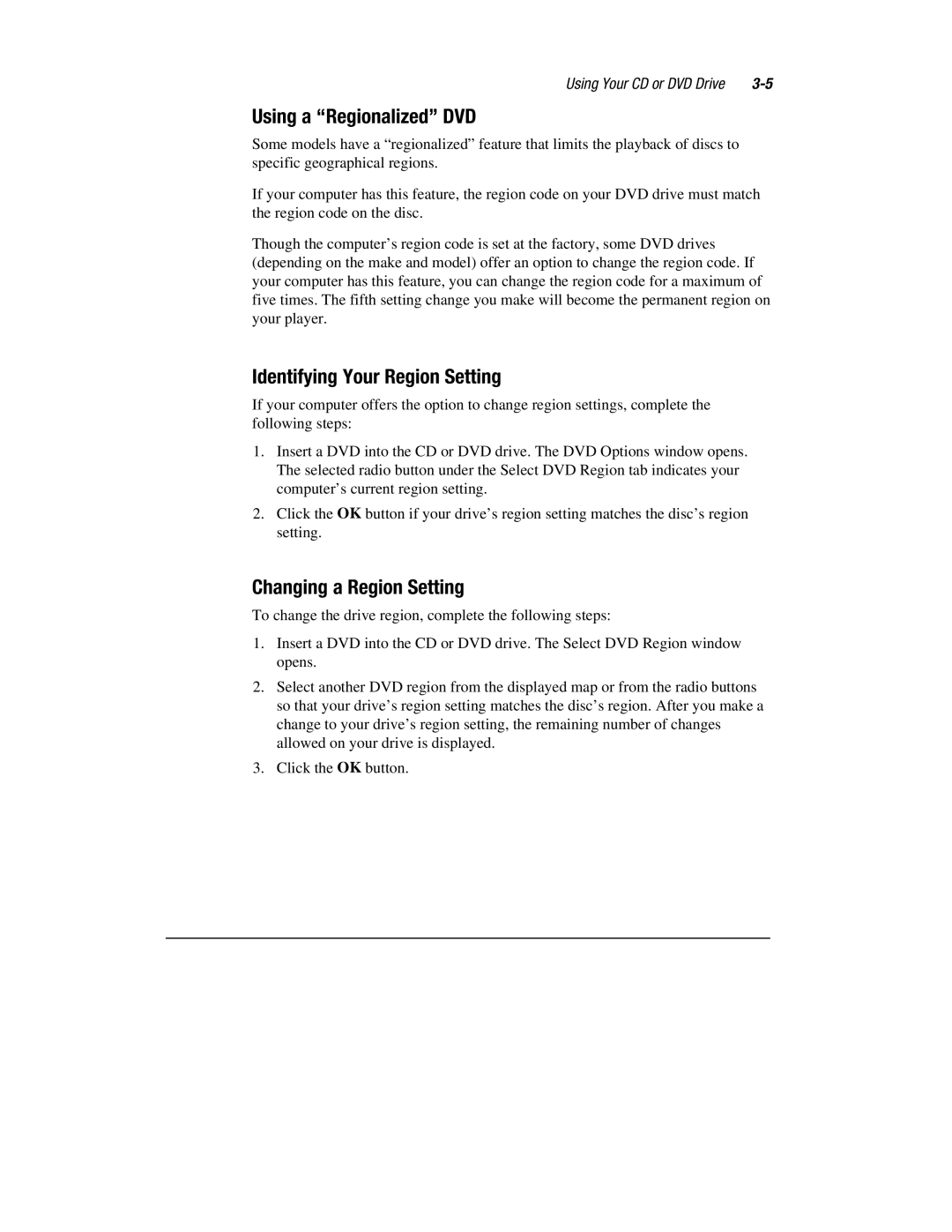 HP 1700T manual Using a Regionalized DVD, Identifying Your Region Setting, Changing a Region Setting 