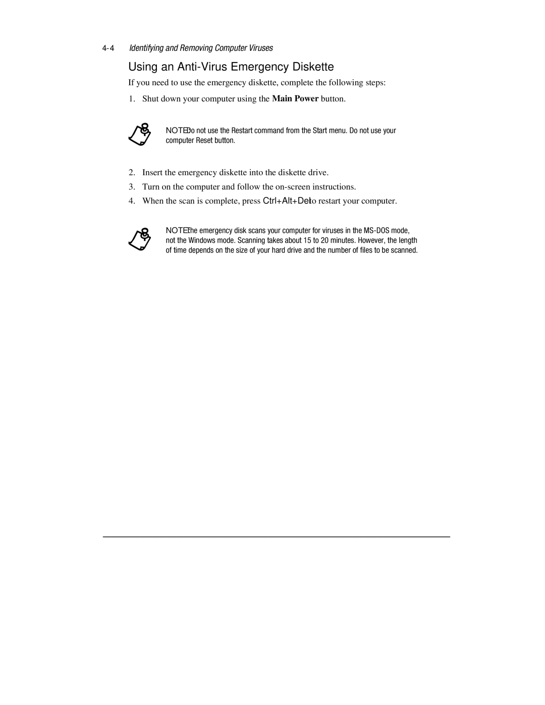 HP 1700T manual Using an Anti-Virus Emergency Diskette 