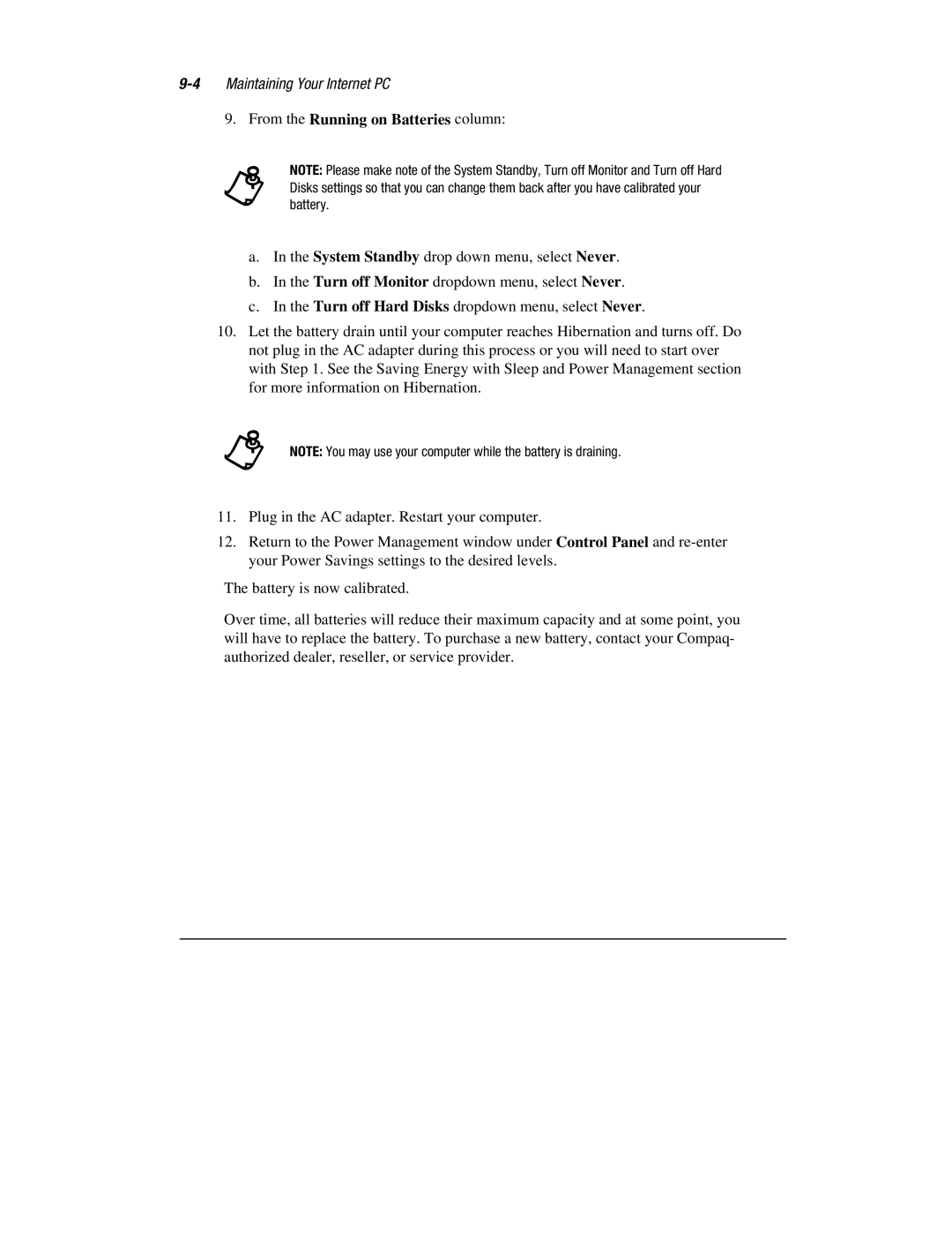 HP 1700T manual From the Running on Batteries column, Battery 