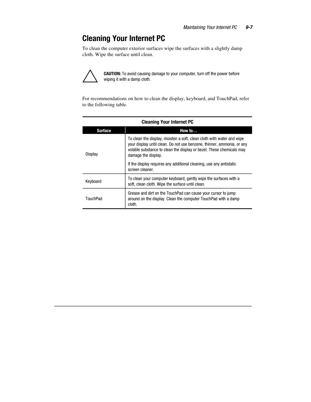 HP 1700T manual Cleaning Your Internet PC 