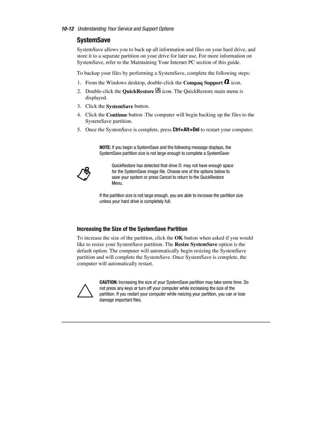 HP 1700T manual Increasing the Size of the SystemSave Partition 