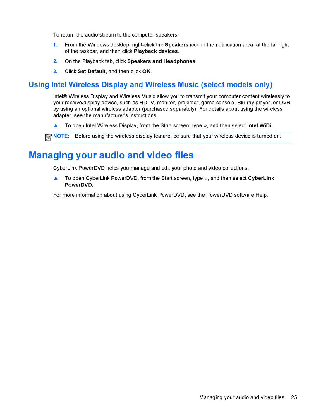 HP 17.3 E0J92UA#ABA, 17.3 E7N75UA#ABA, 17.3 E0J83UA#ABA manual Managing your audio and video files 