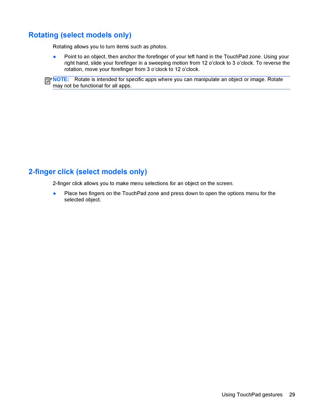 HP 17.3 E7N75UA#ABA, 17.3 E0J83UA#ABA, 17.3 E0J92UA#ABA manual Rotating select models only, Finger click select models only 