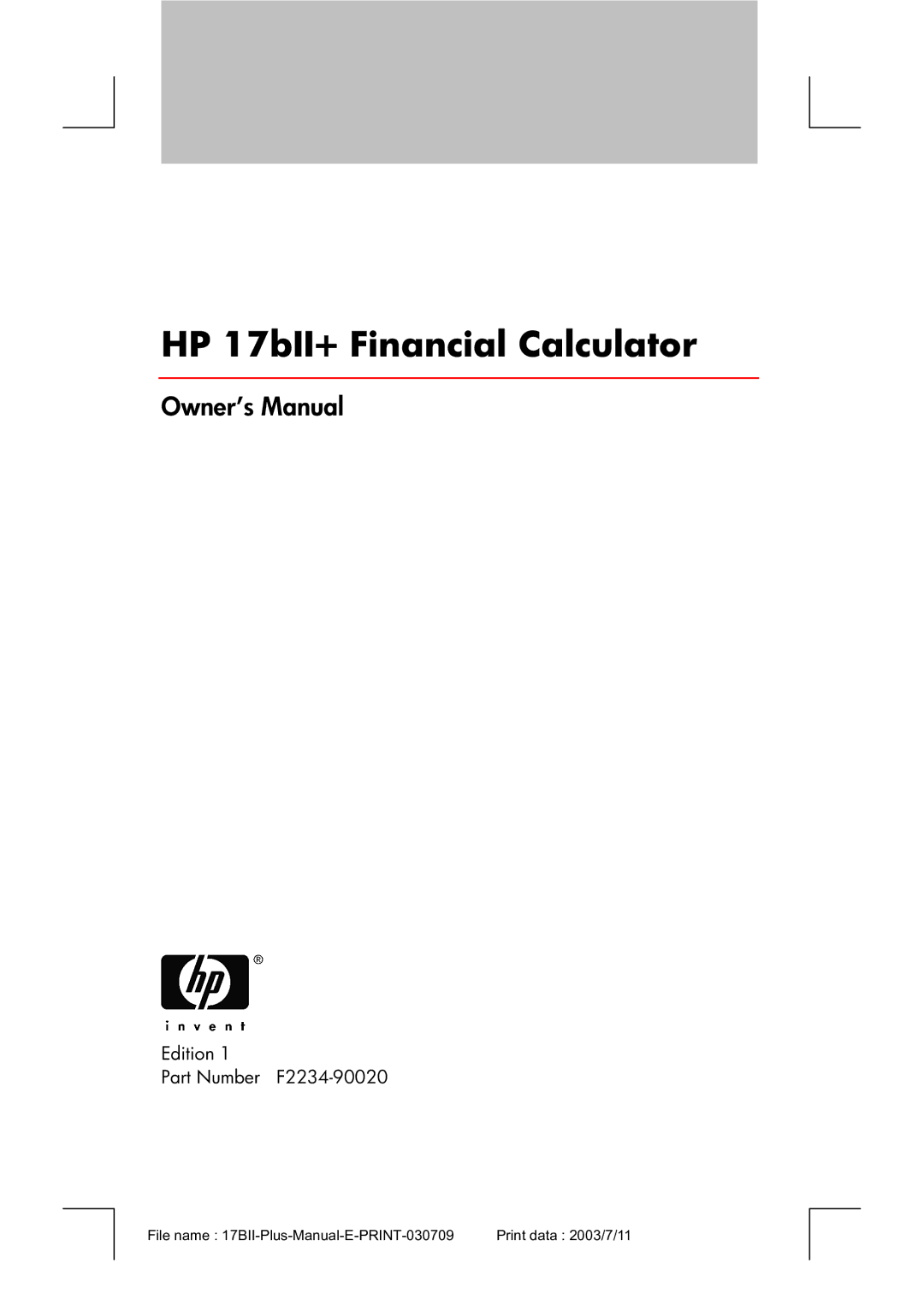 HP manual HP 17bII+ Financial Calculator 