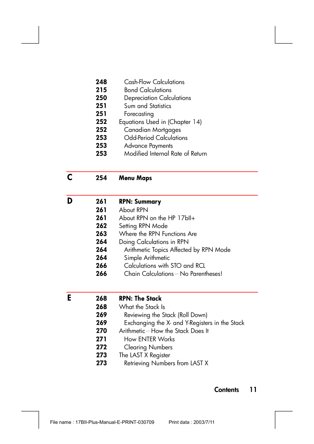 HP 17bII manual Menu Maps RPN Summary, RPN The Stack 