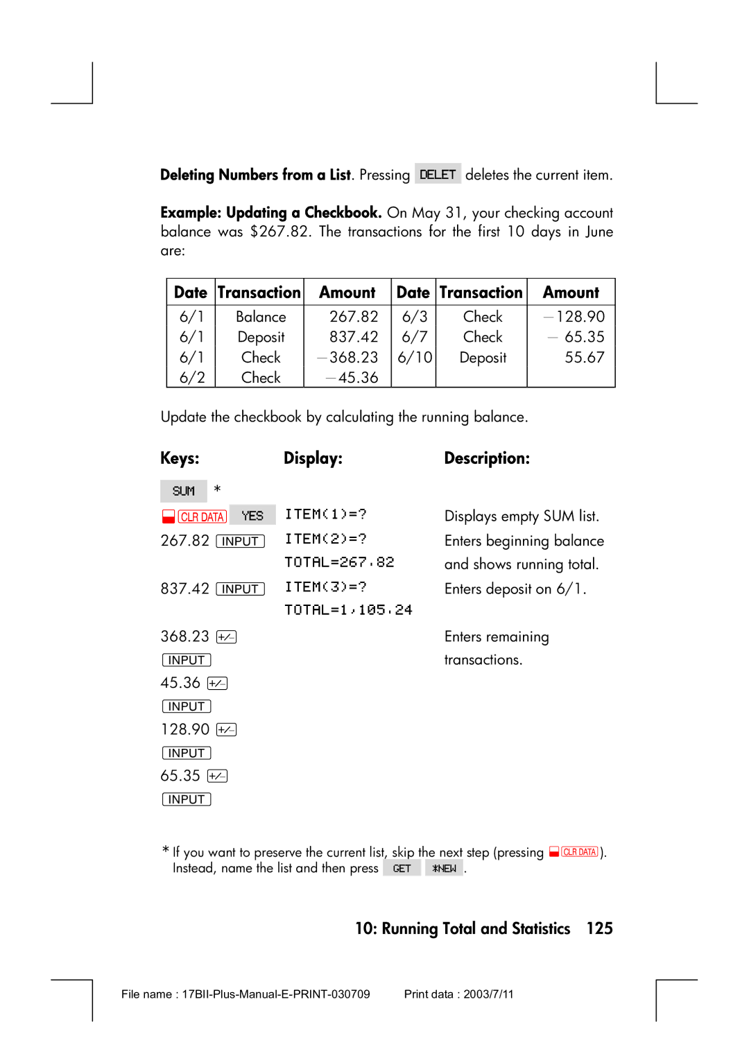 HP 17bII manual Amount Date, Transaction 