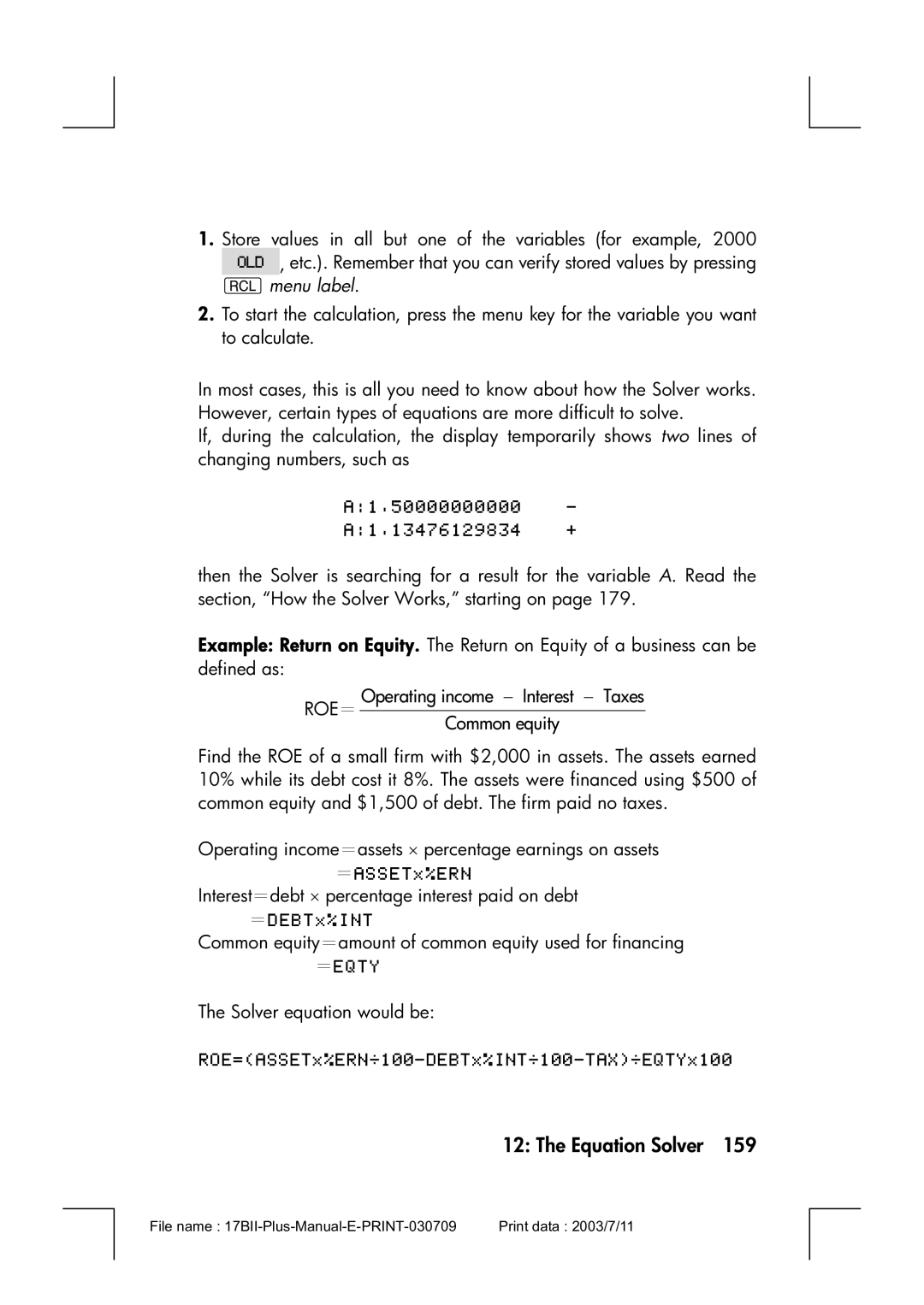 HP 17bII manual Rmenu label 