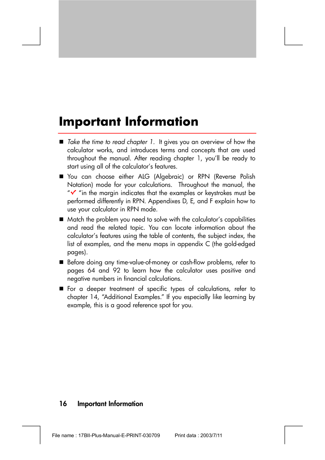 HP 17bII manual Important Information 