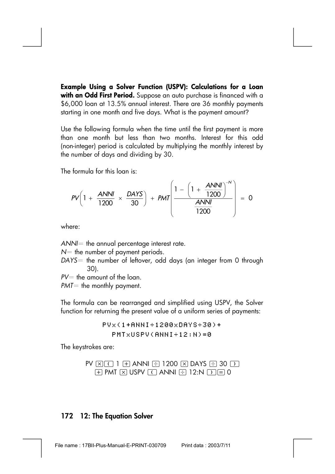 HP 17bII manual 172 12 The Equation Solver 