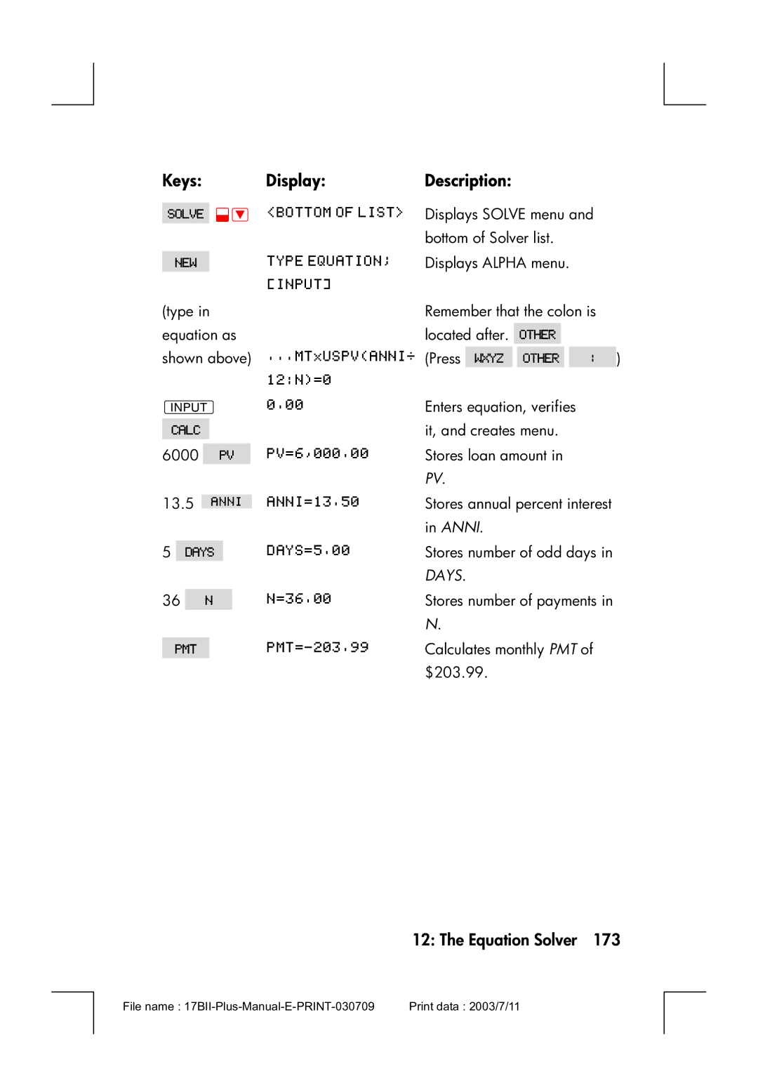 HP 17bII manual Days 