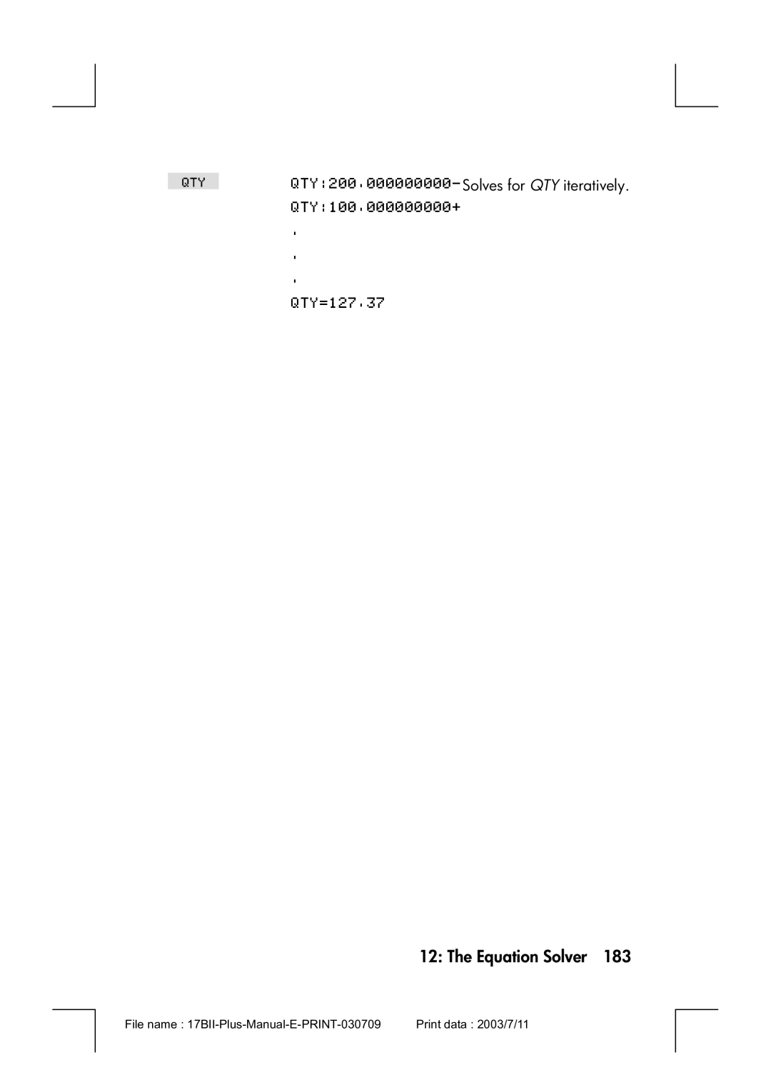 HP 17bII manual @I$&/Solves for QTY iteratively 