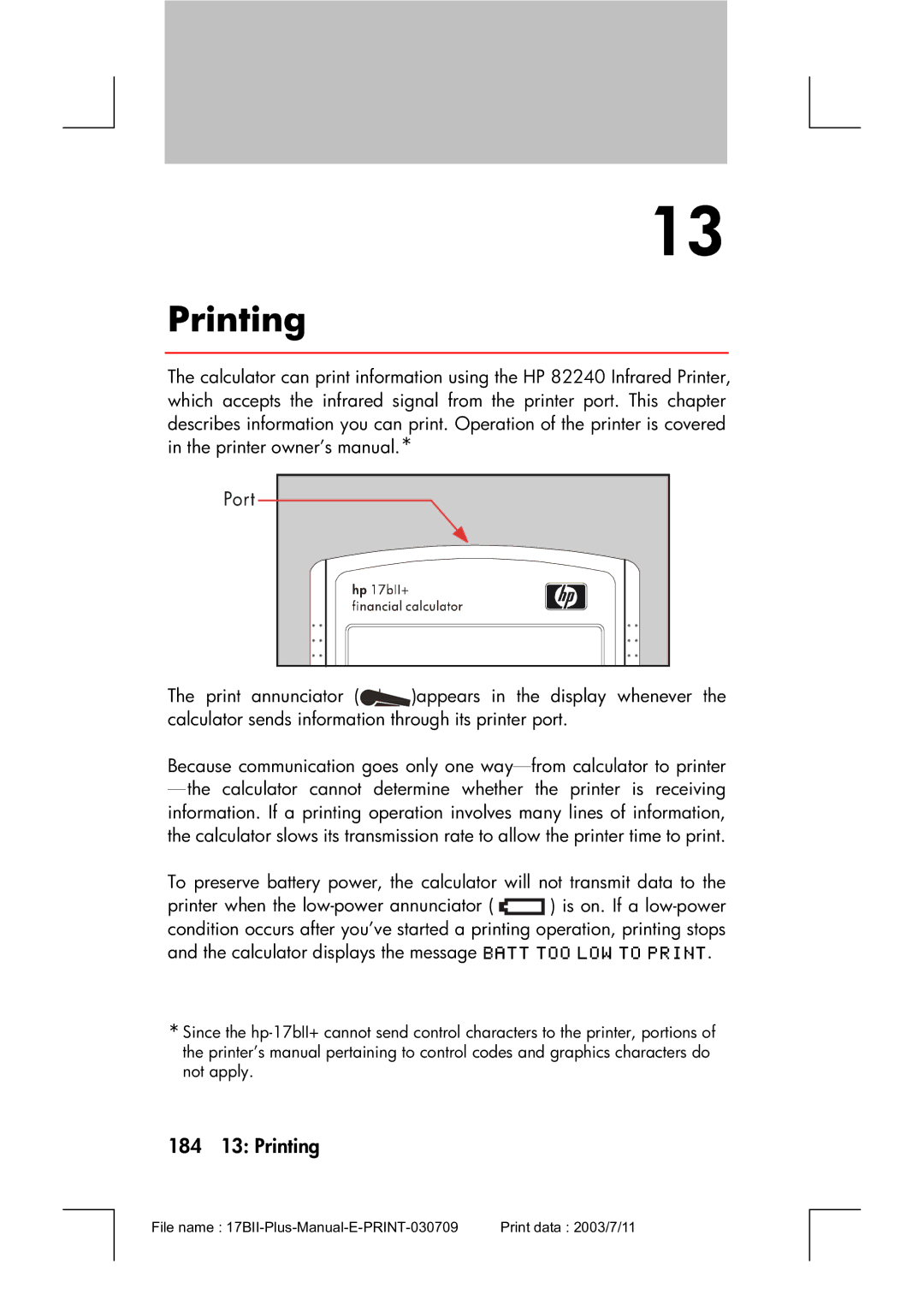 HP 17bII manual 184 13 Printing 