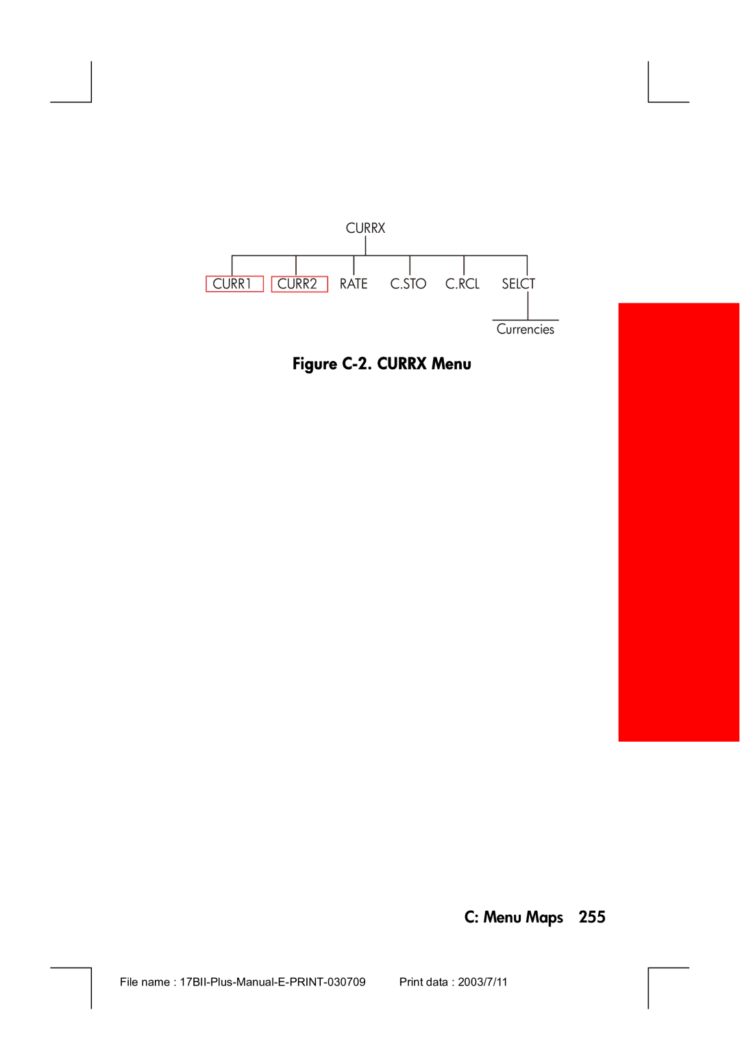 HP 17bII manual Figure C-2. Currx Menu 