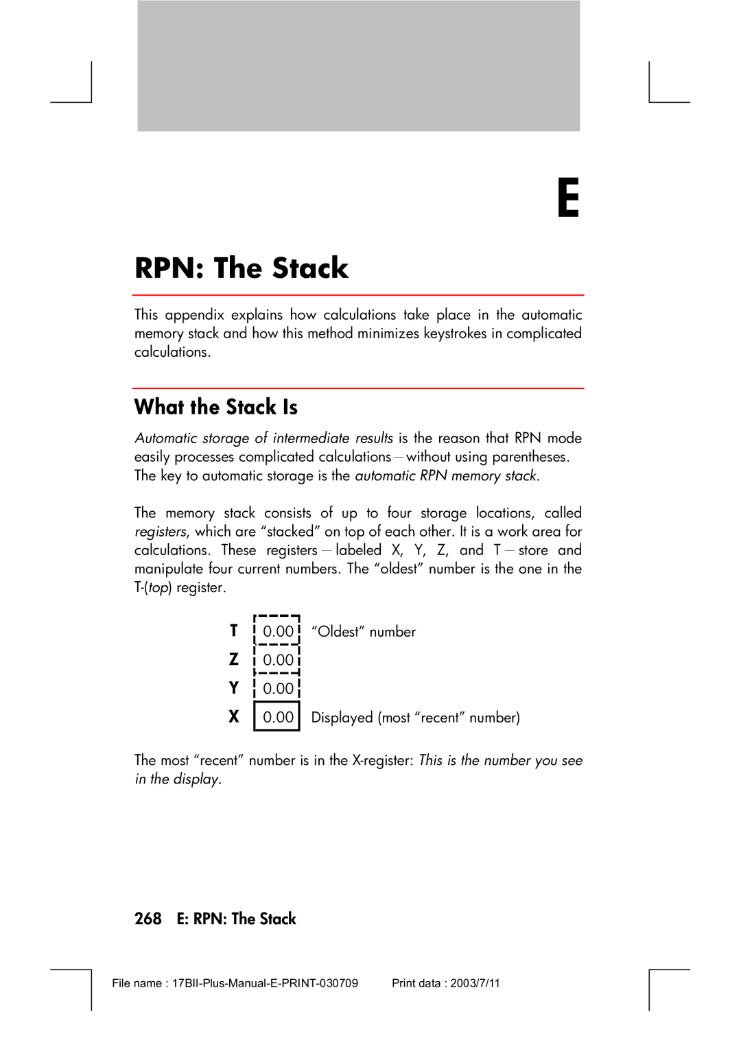 HP 17bII manual RPN The Stack, What the Stack Is 