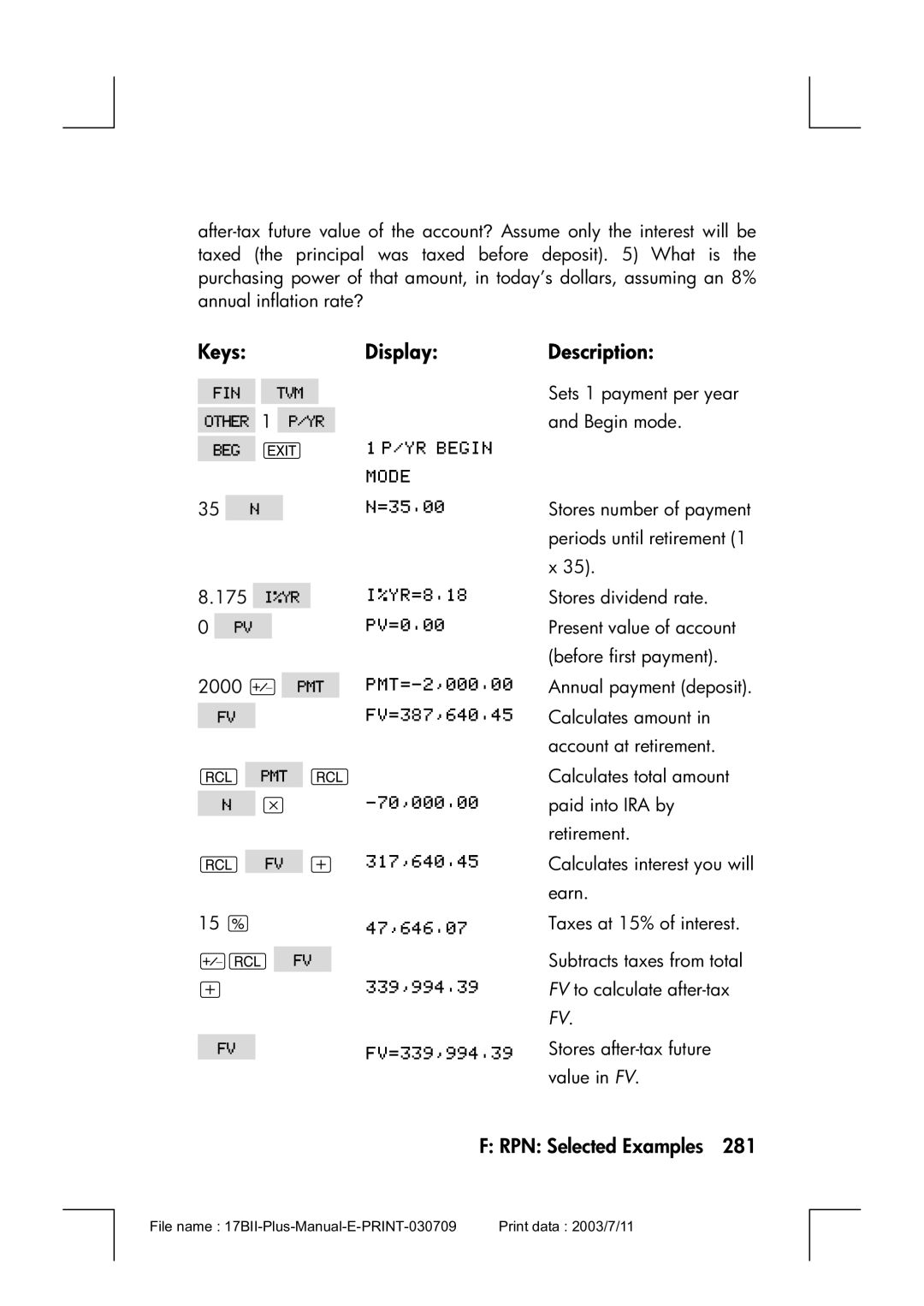 HP 17bII manual # 5?@2 JH= 