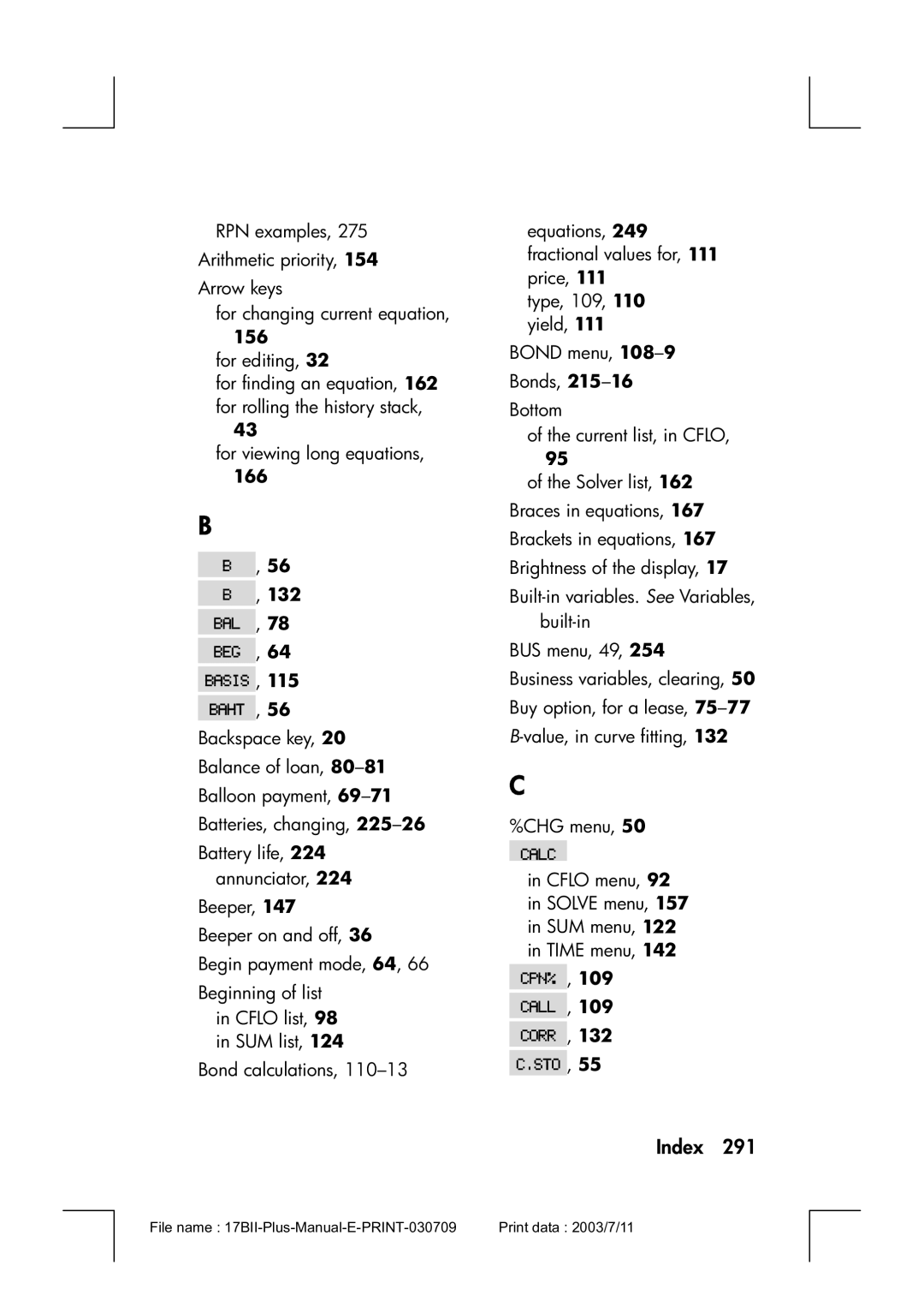 HP 17bII manual 156, 166 56 ›, 132 a, 78 Z 