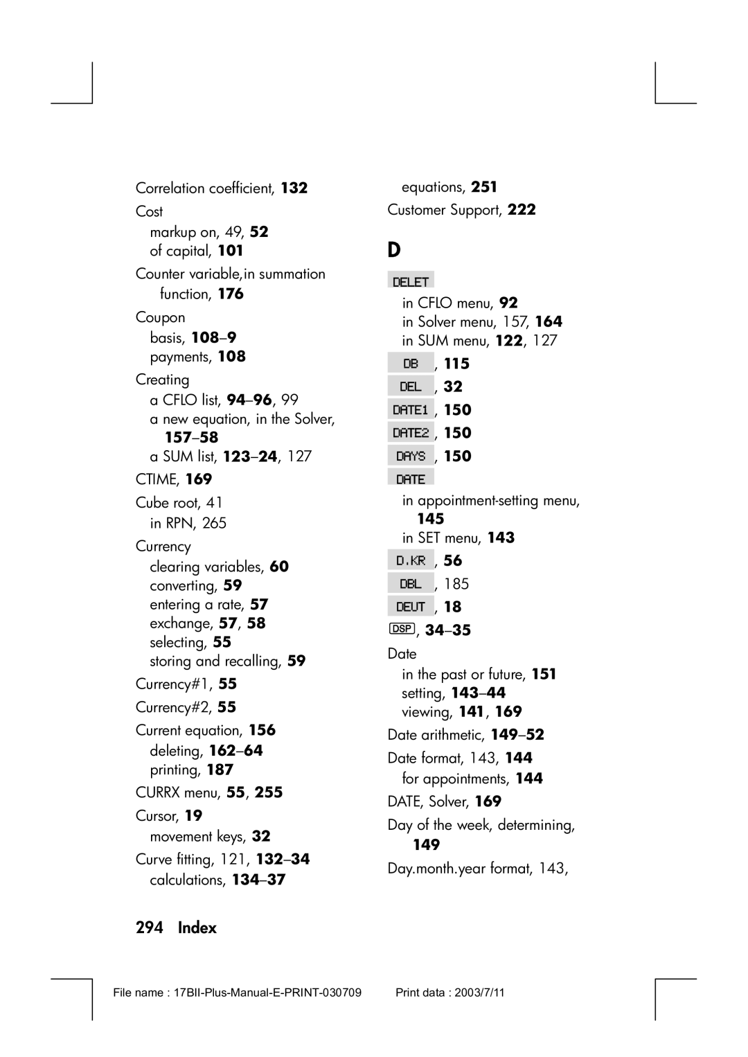 HP 17bII manual 115 ?, 32 ª, 150 «, 150 ¬, 145, 149 