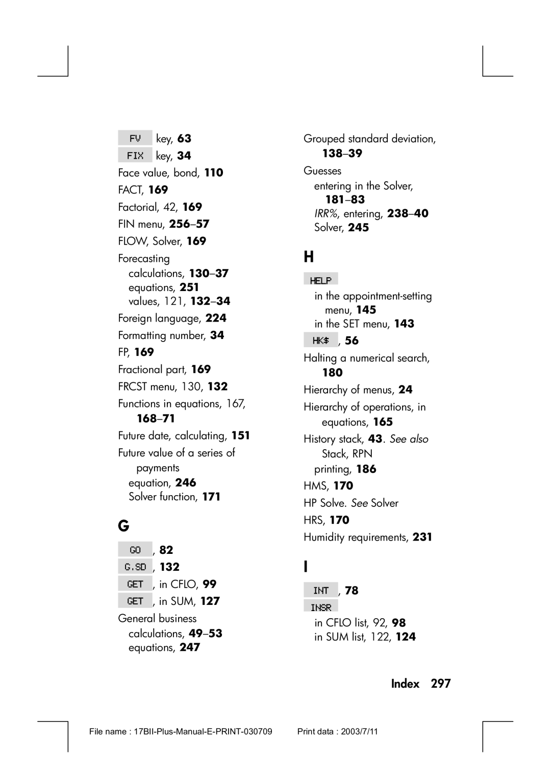 HP 17bII manual 168-71, 138-39 