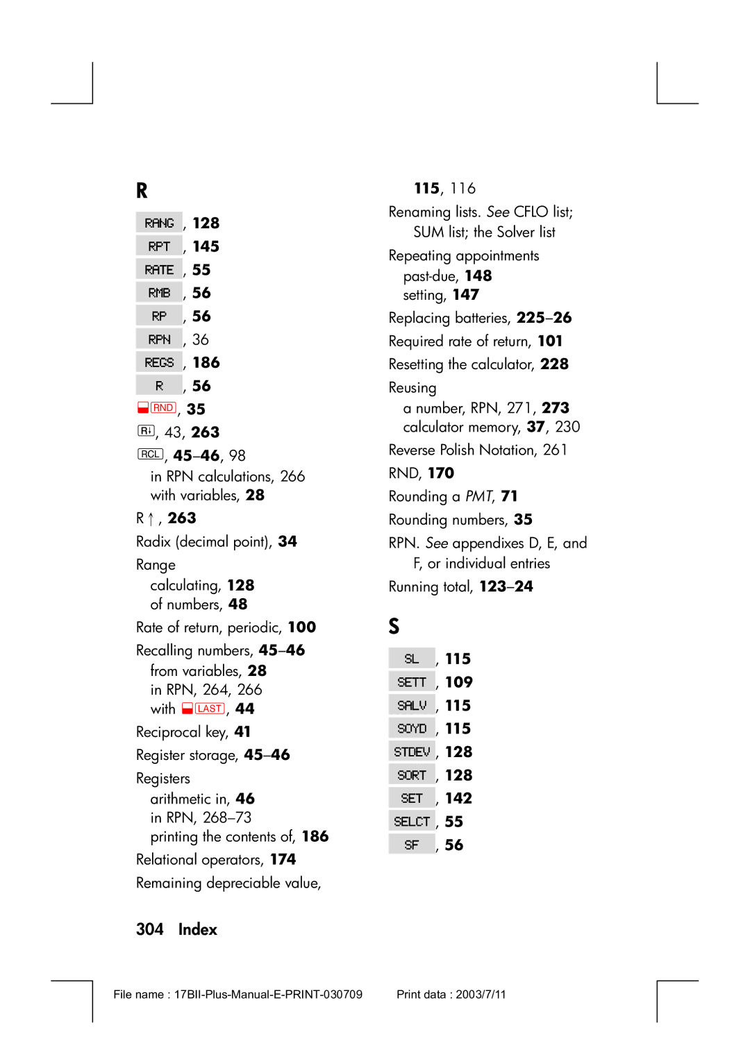 HP 17bII manual 115 