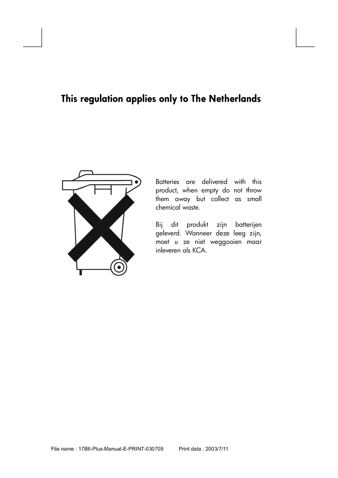 HP 17bII manual This regulation applies only to The Netherlands 