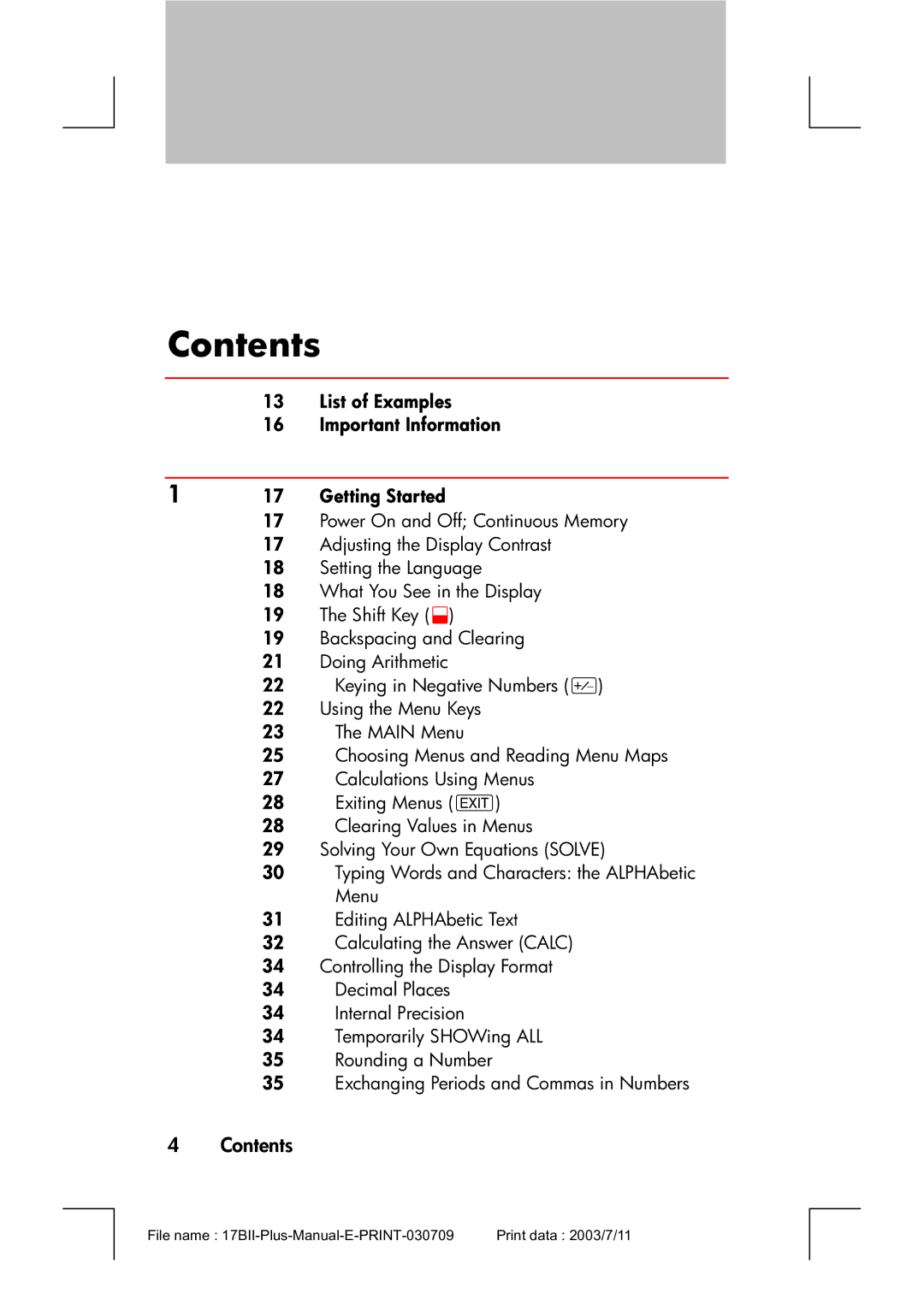 HP 17bII manual Contents 