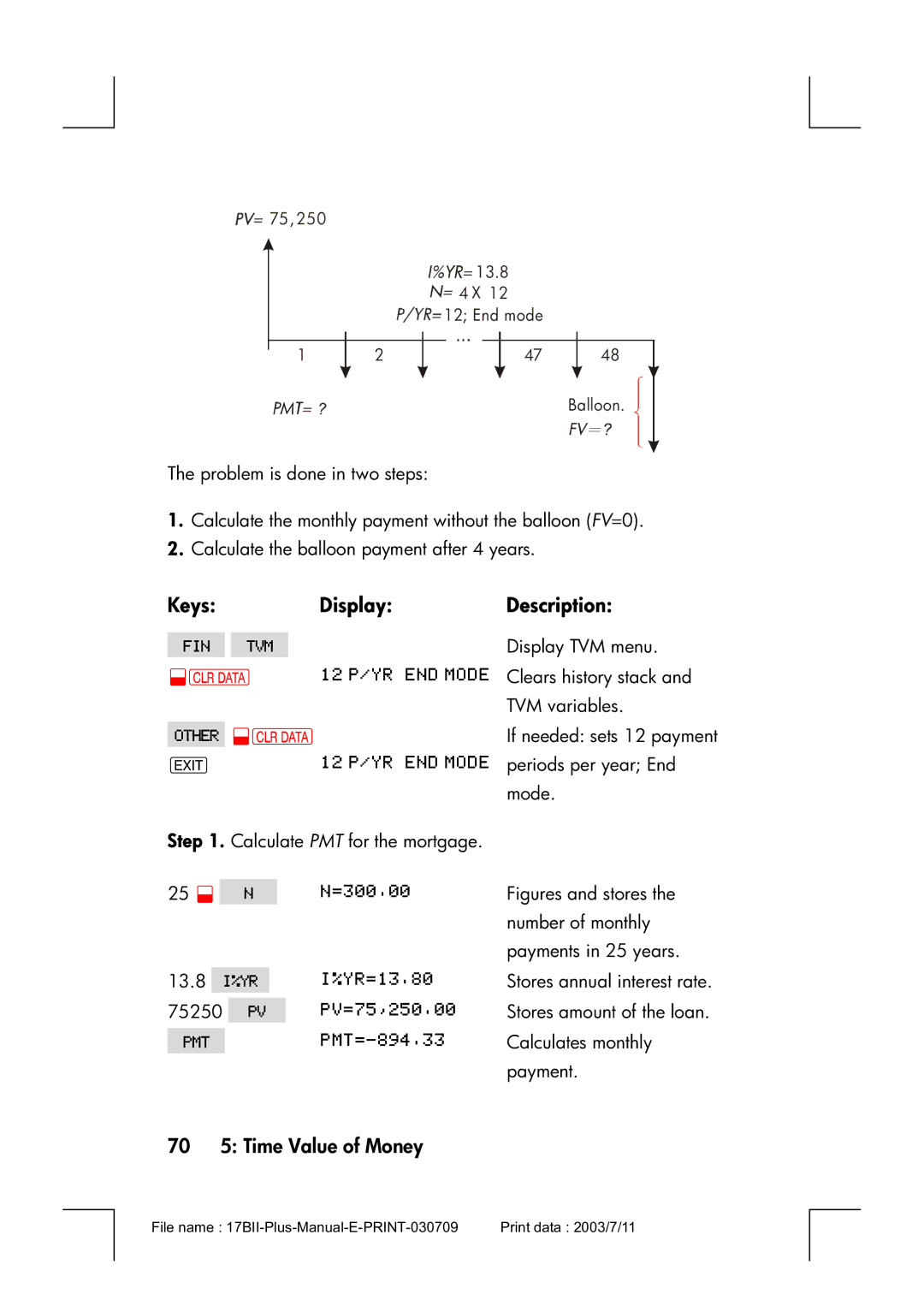 HP 17bII manual 70 5 Time Value of Money, Figures and stores 