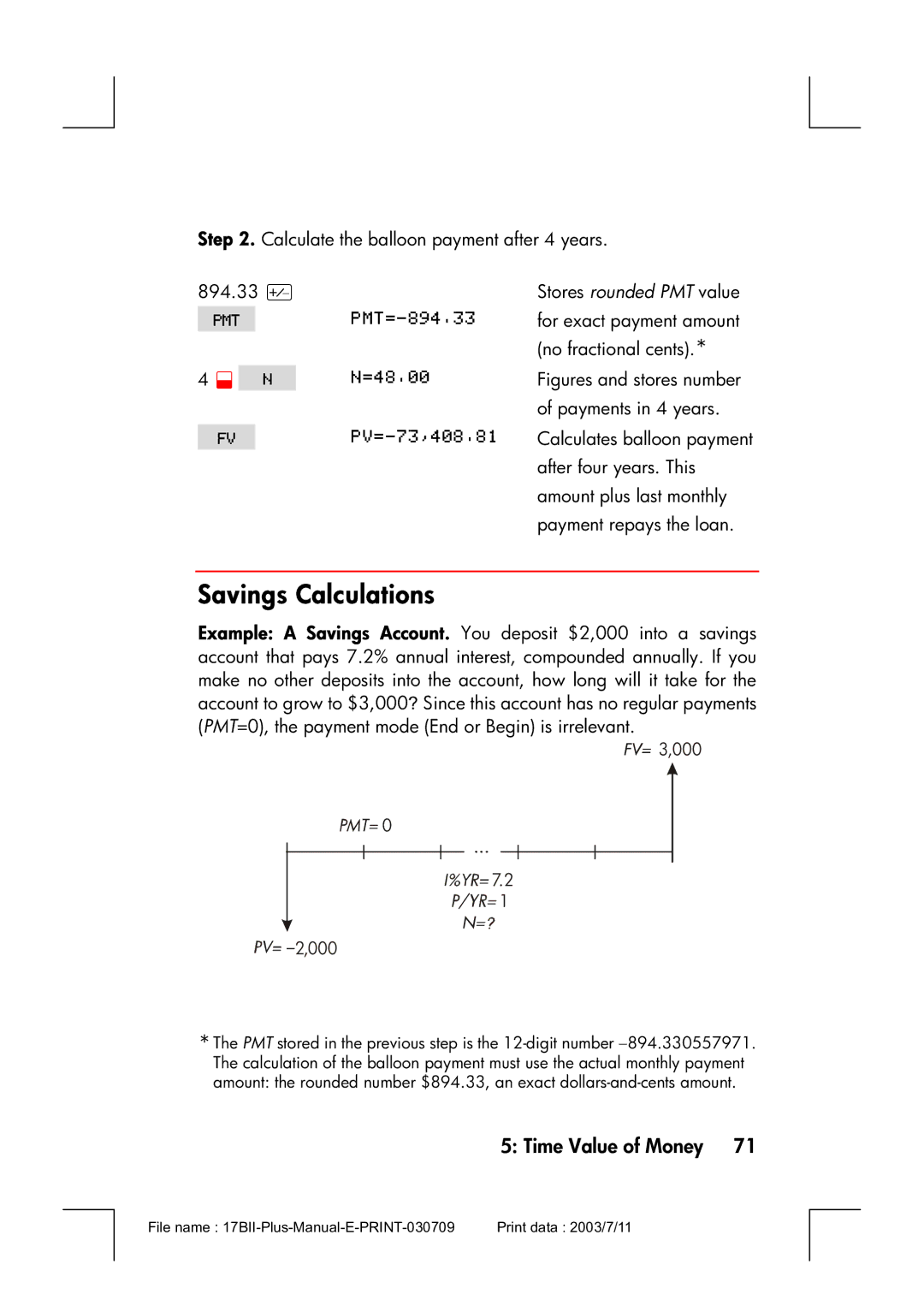 HP 17bII manual Savings Calculations, 000 