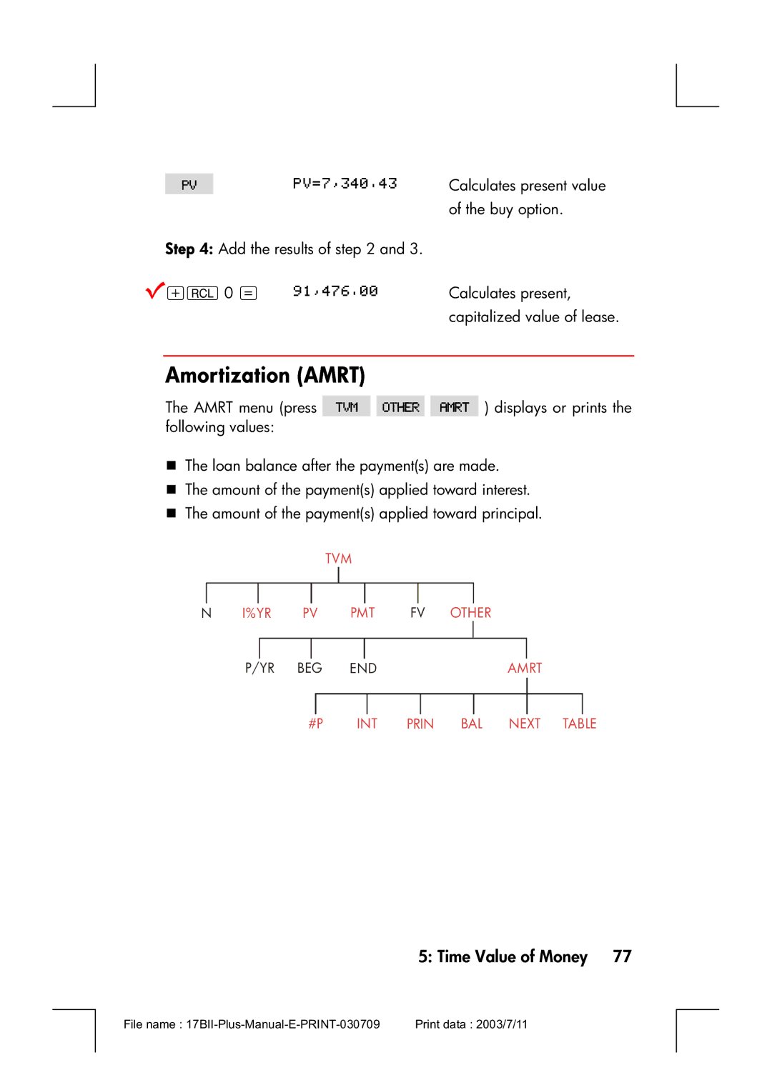 HP 17bII manual Amortization Amrt 