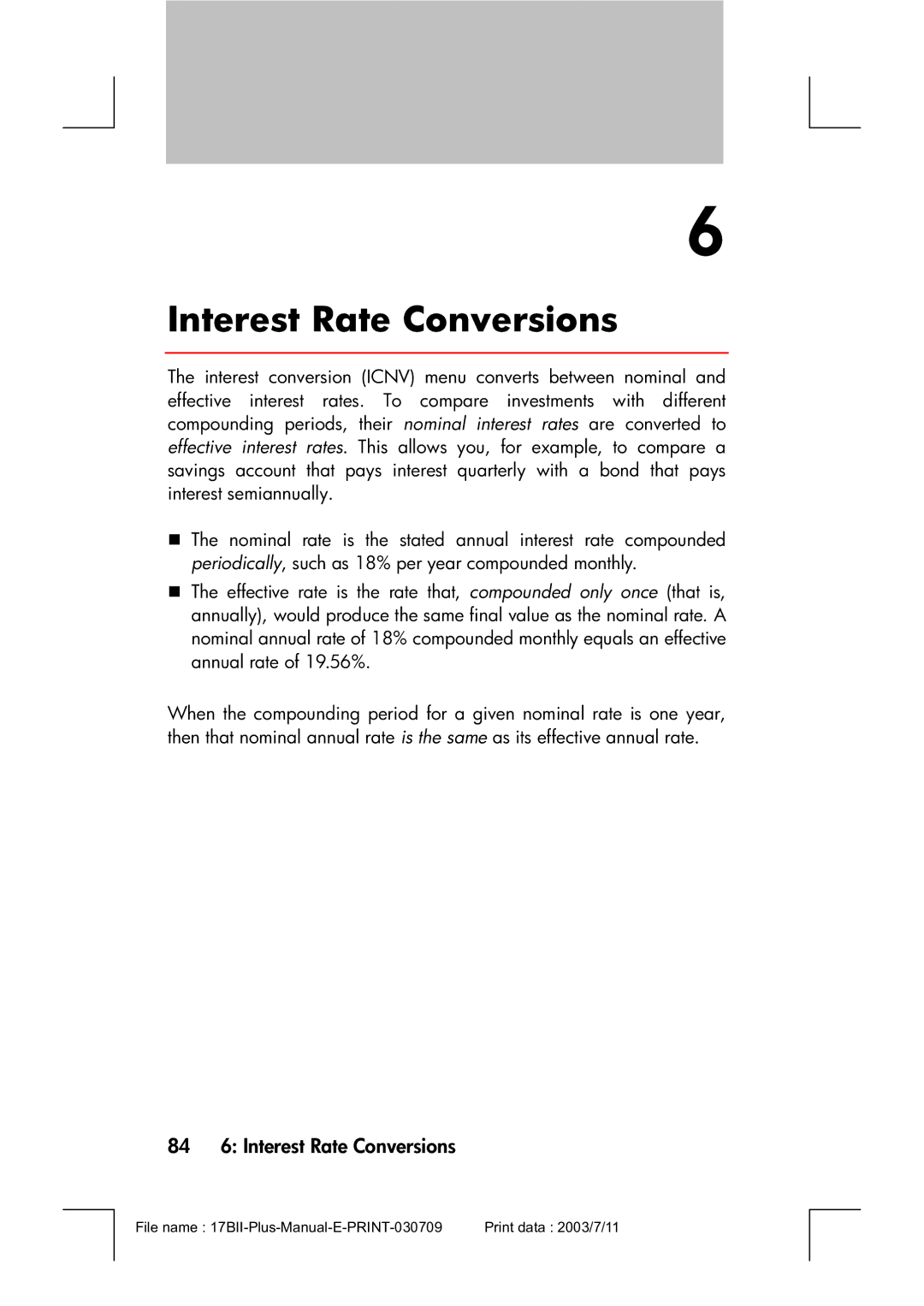 HP 17bII manual 84 6 Interest Rate Conversions 