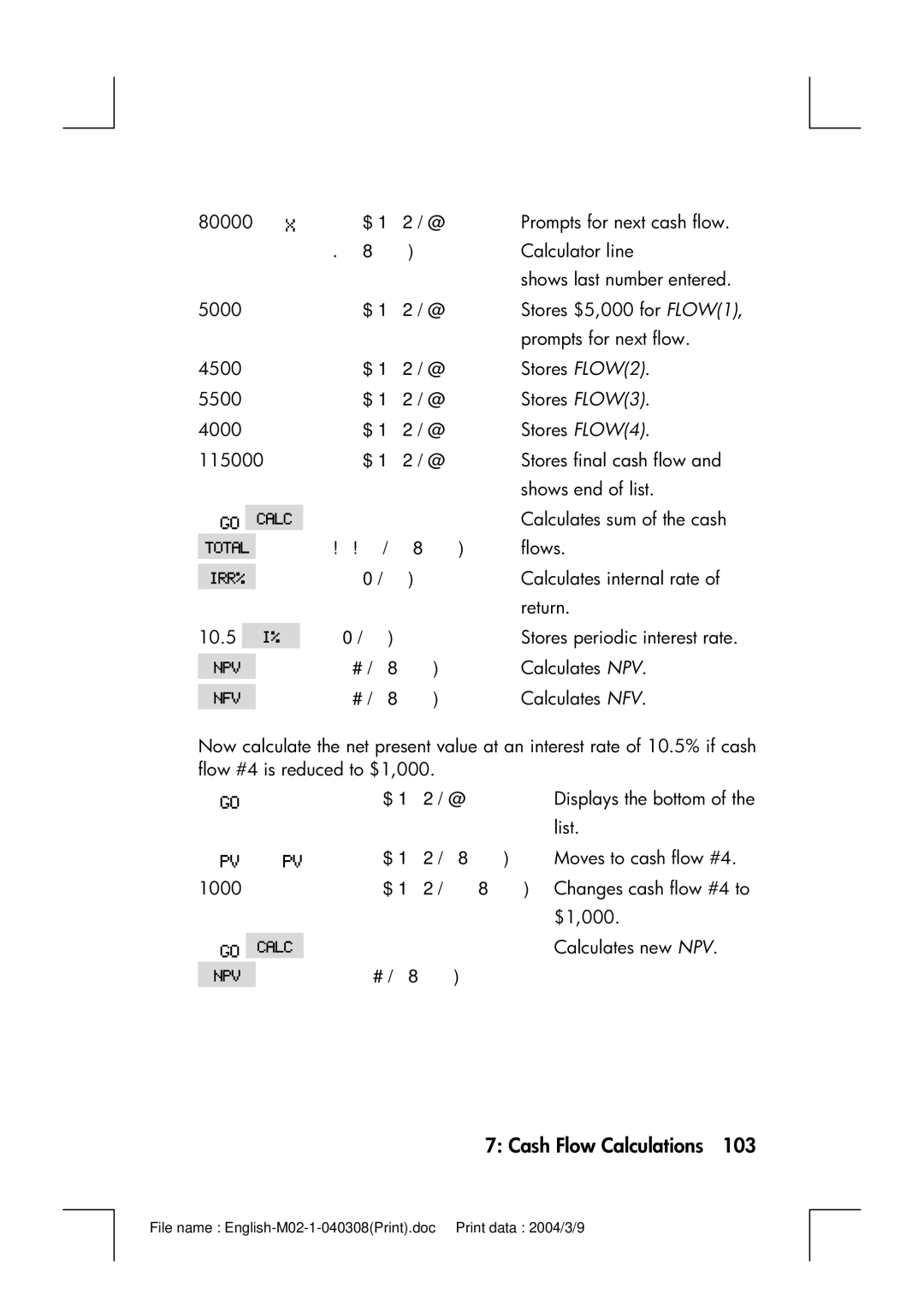 HP 17bII manual Calculates NPV 