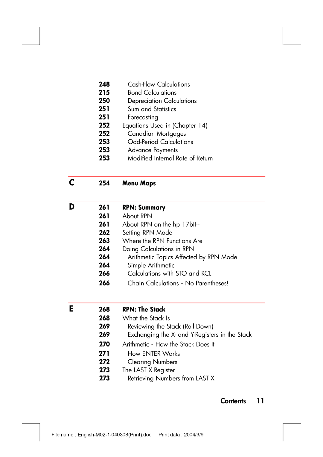 HP 17bII manual Menu Maps RPN Summary, RPN The Stack 