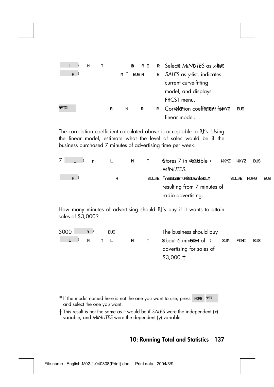 HP 17bII manual Minutes 