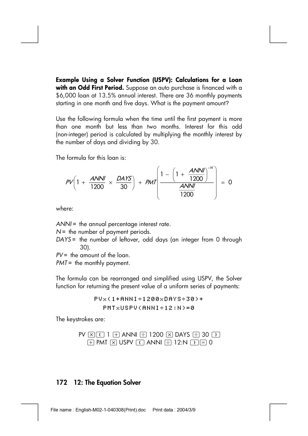 HP 17bII manual 172 12 The Equation Solver 