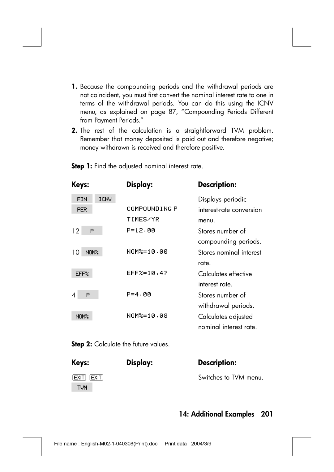 HP 17bII manual Displays periodic 