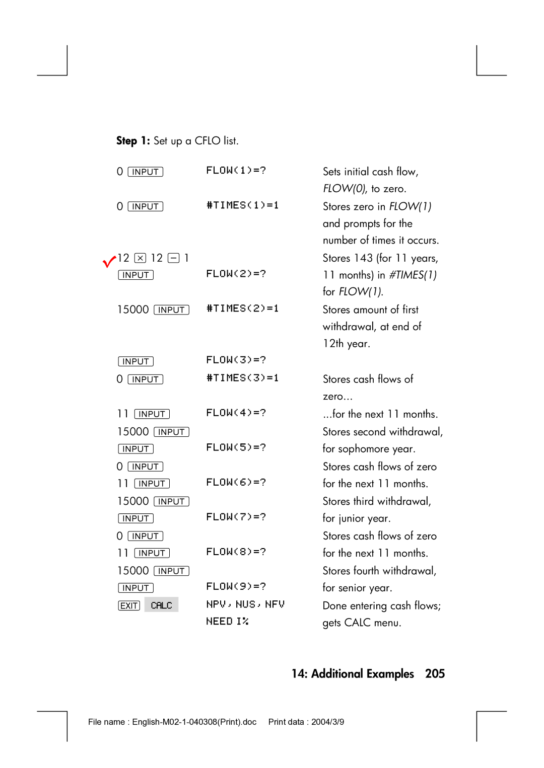 HP 17bII manual For FLOW1 