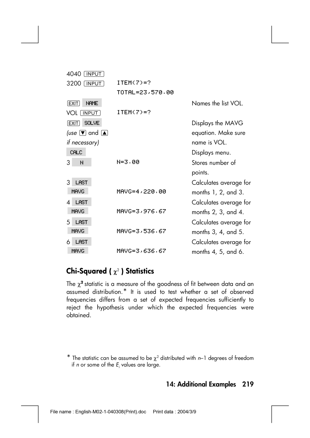 HP 17bII manual Chi-Squared χ2 Statistics, Use, If necessary 