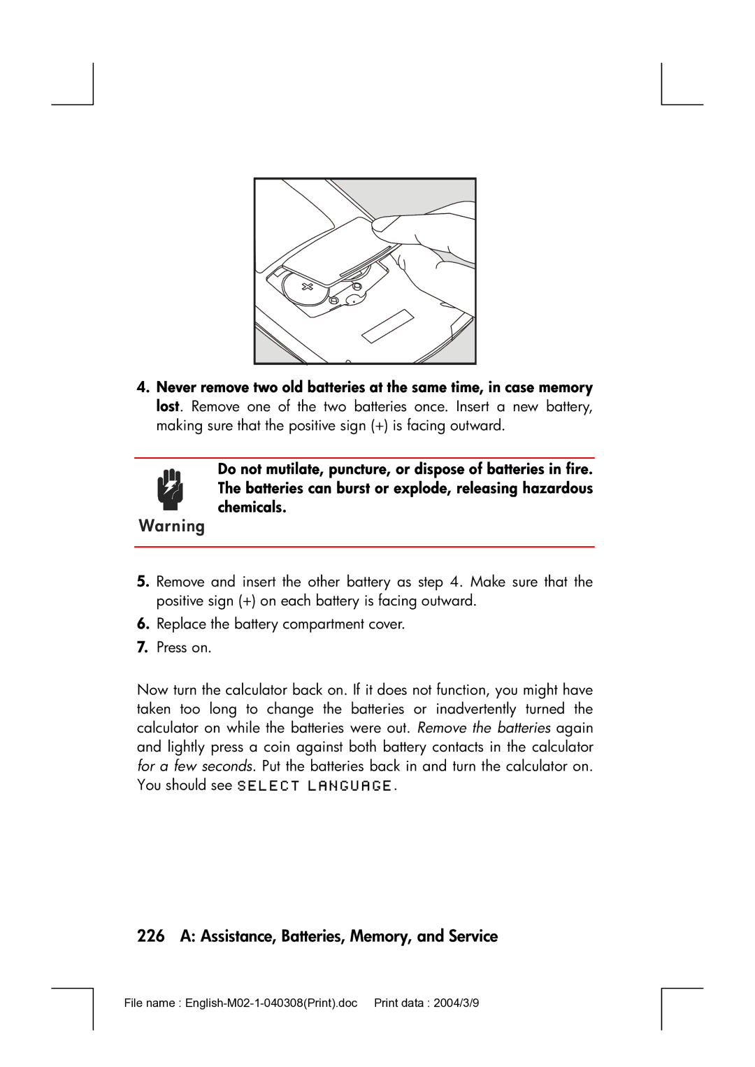 HP 17bII manual Assistance, Batteries, Memory, and Service 