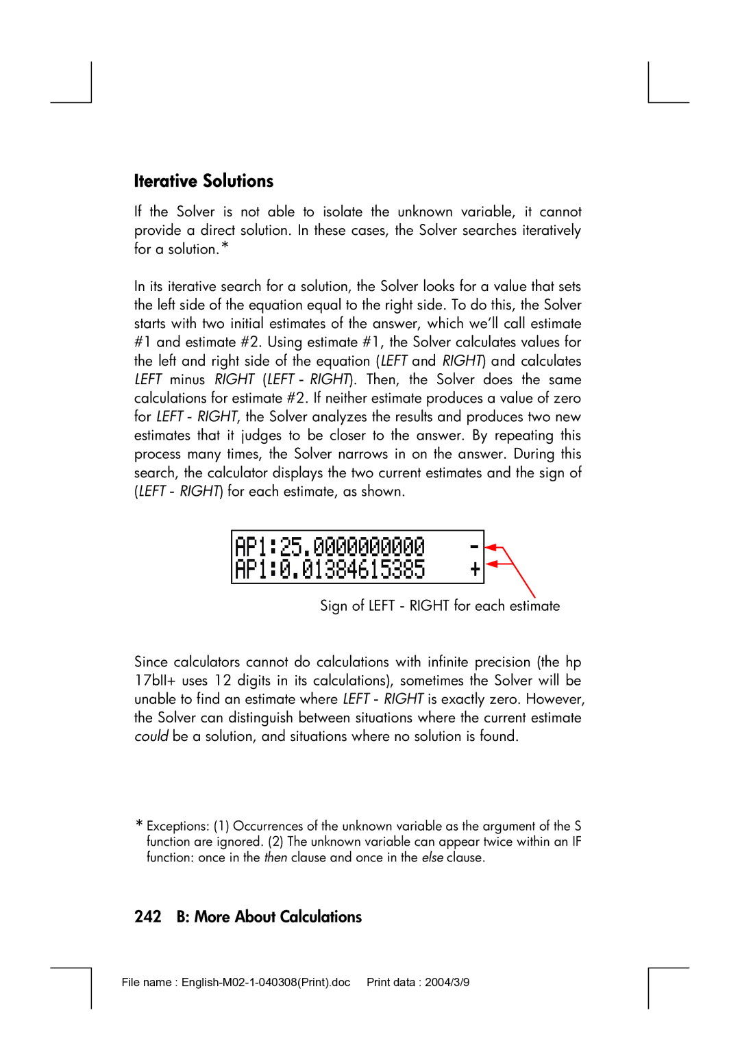 HP 17bII manual Iterative Solutions 