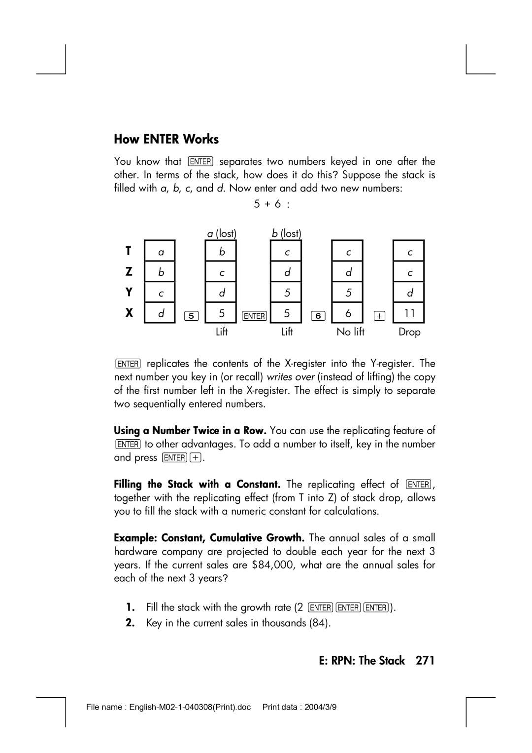 HP 17bII manual How Enter Works, Lost 