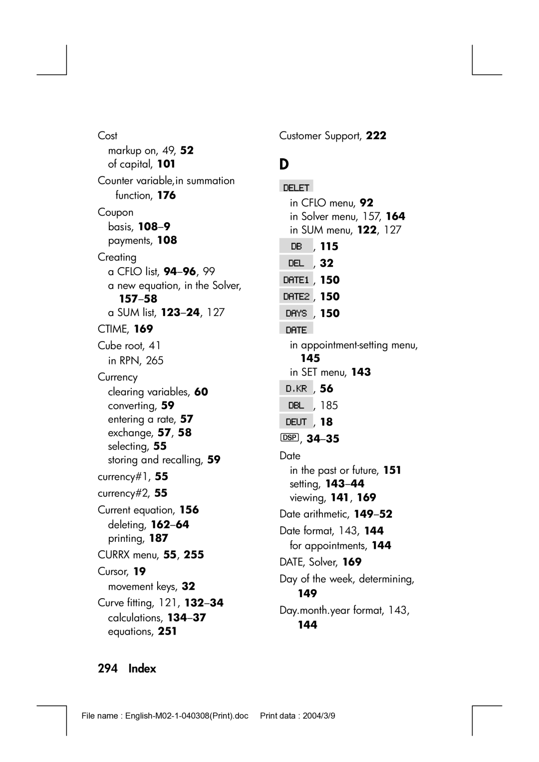 HP 17bII manual 145, 149, 144 