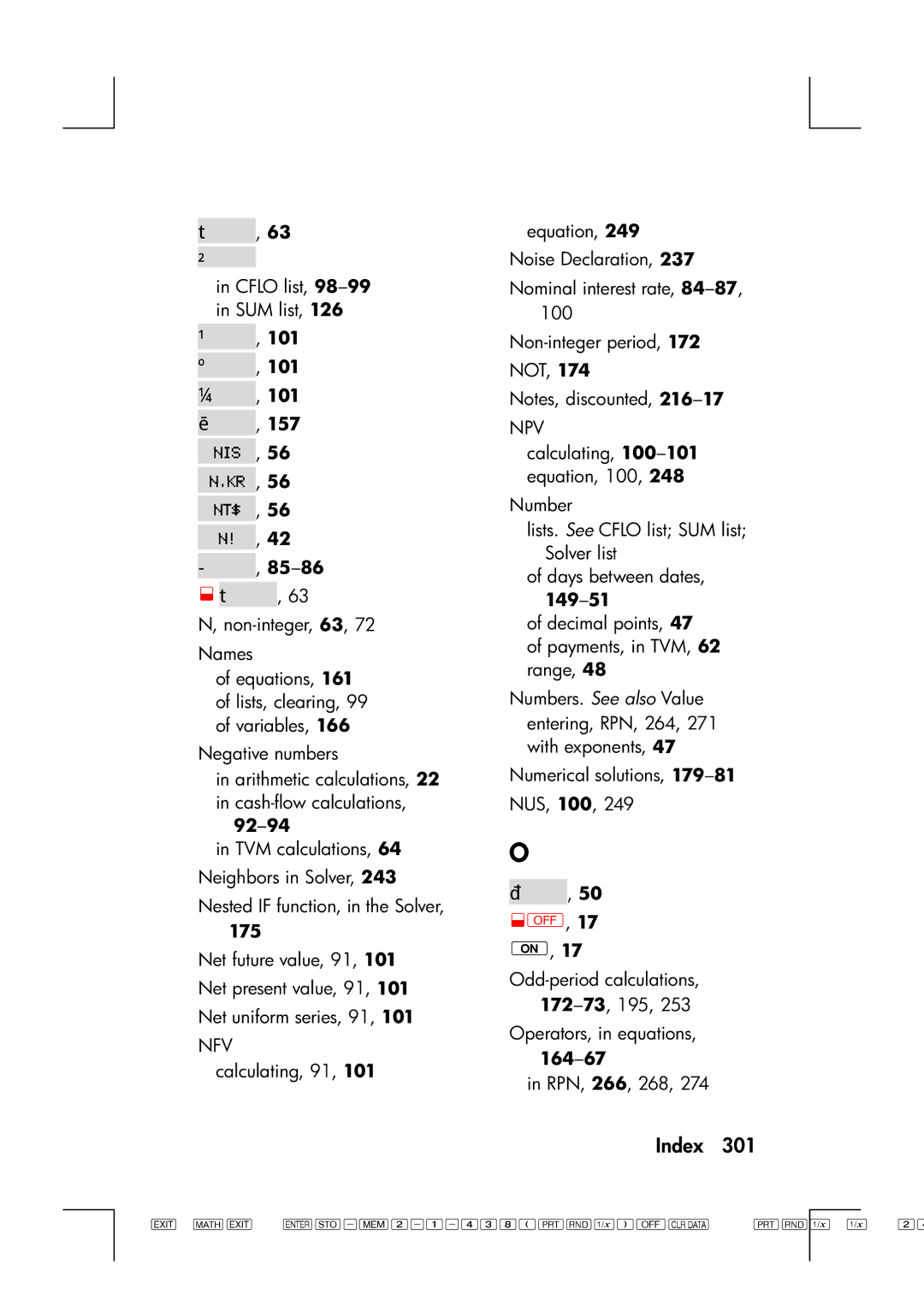 HP 17bII manual , 101 , 101 , 101 , 157 , 56 , 56 , 56 , 42 , 92-94, 175, 164-67 