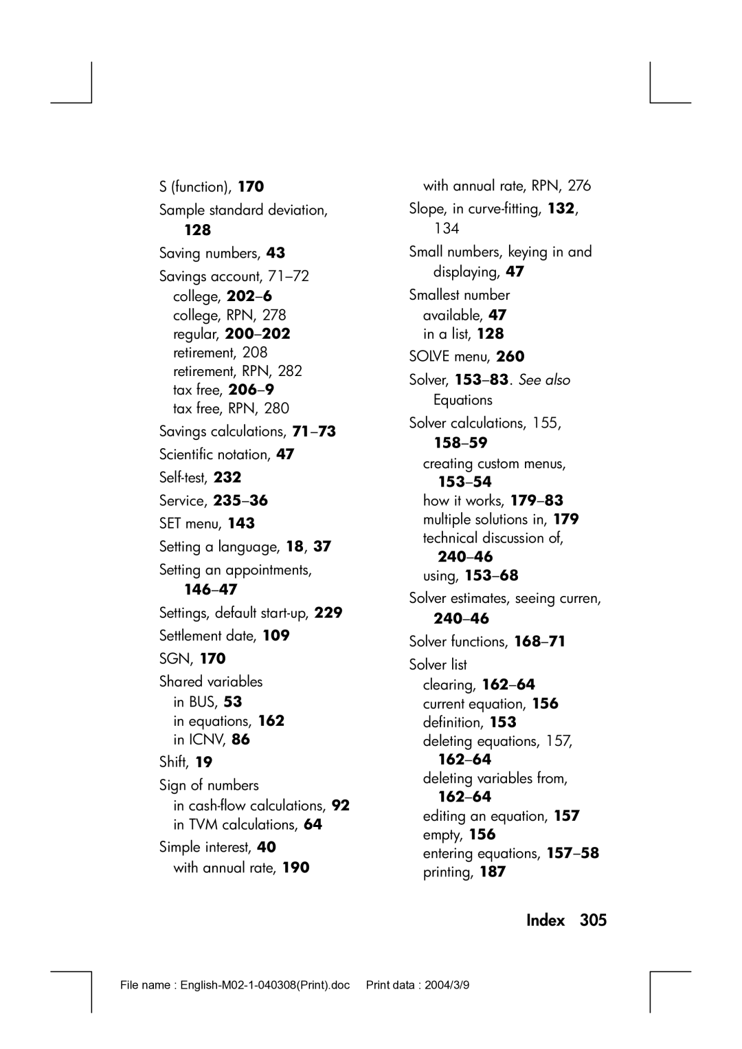 HP 17bII manual 128, 146-47, Using 