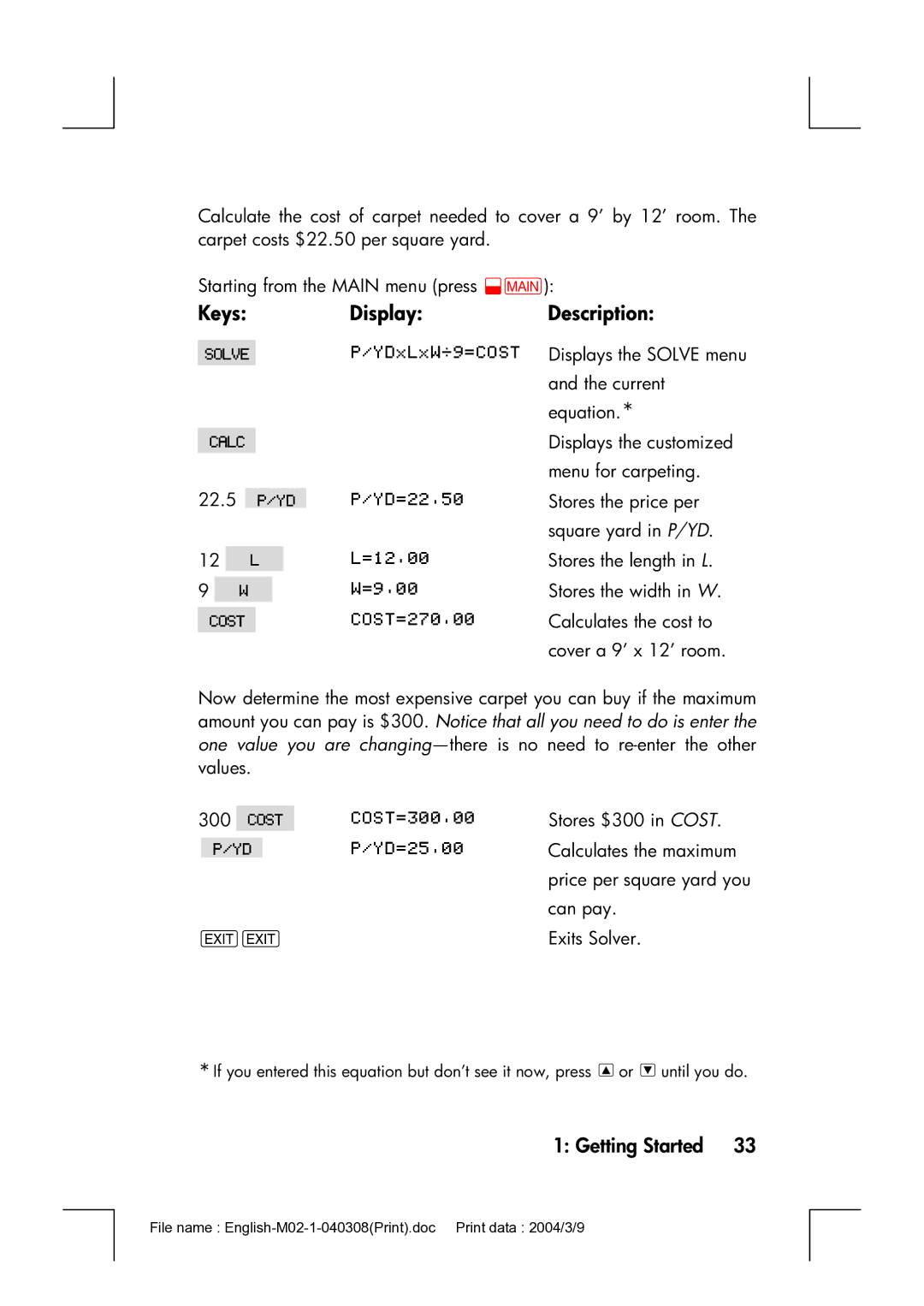 HP 17bII manual KeysDisplayDescription 