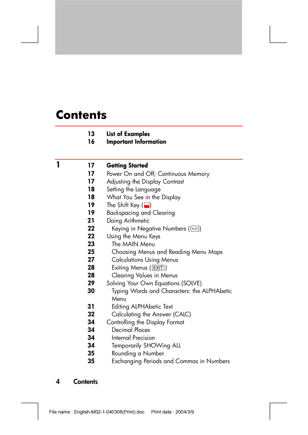 HP 17bII manual Contents 