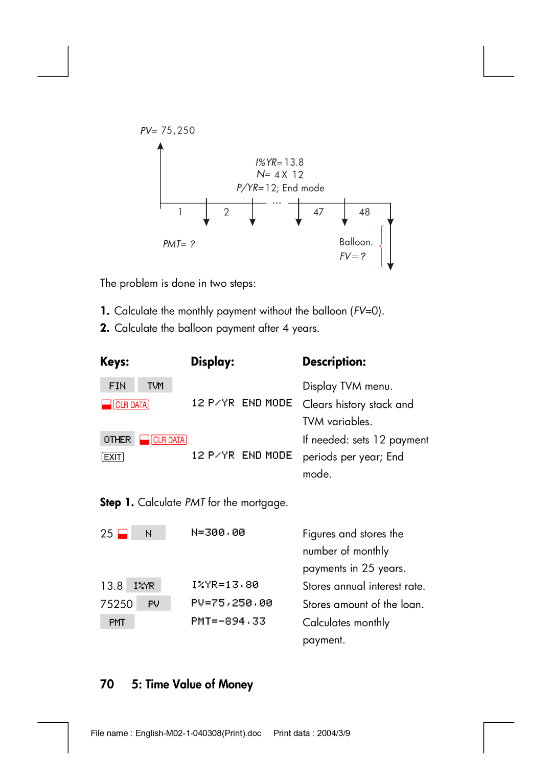 HP 17bII manual 70 5 Time Value of Money, Figures and stores 