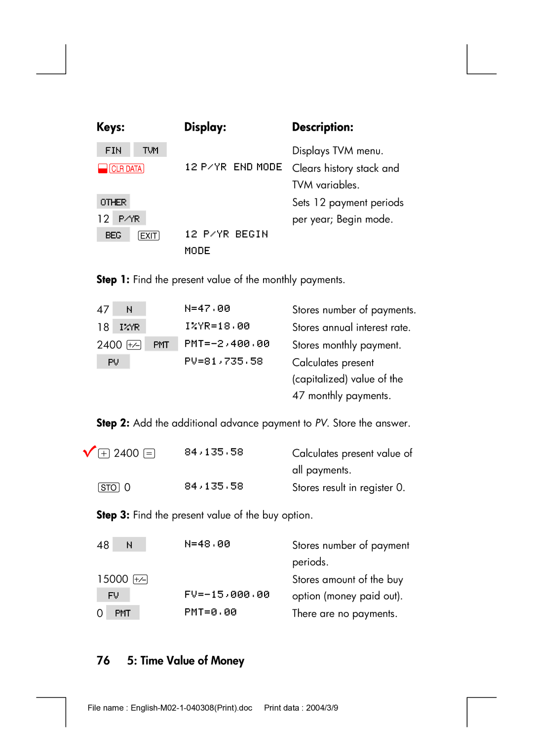 HP 17bII manual 76 5 Time Value of Money 