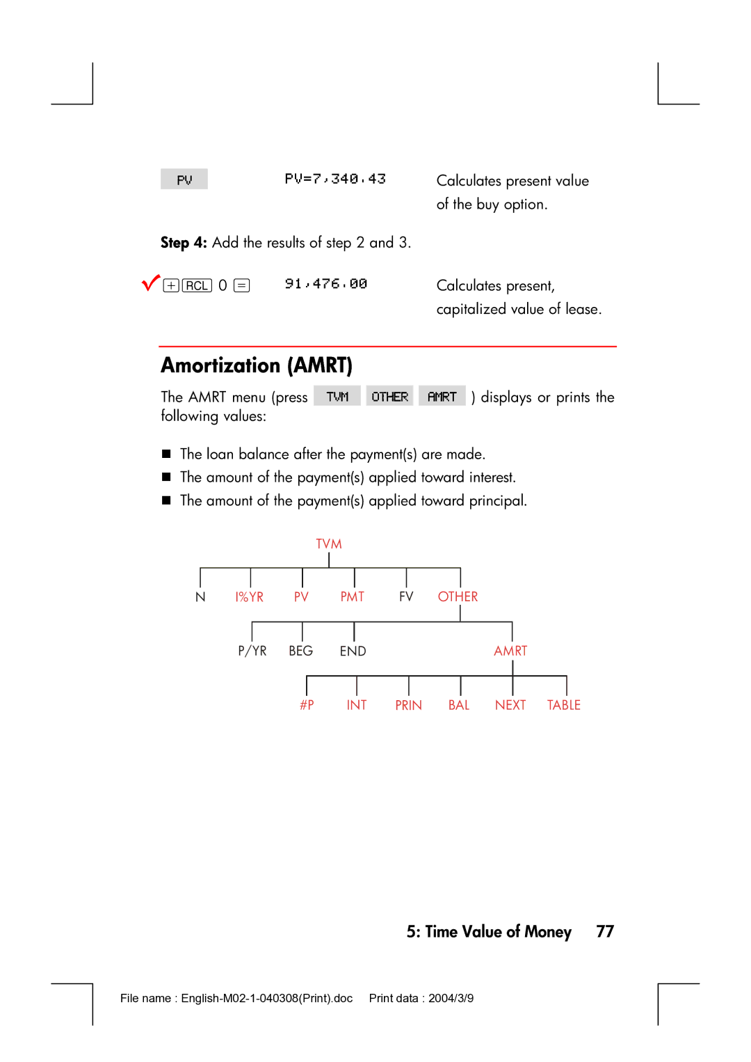 HP 17bII manual Amortization Amrt 